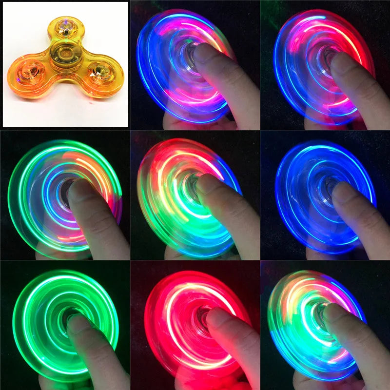 Crystal Luminous LED Light Fidget Spinner Hand Top Spinners Glow in Dark EDC Stress Relief Toys Kinetic Gyroscope for Children